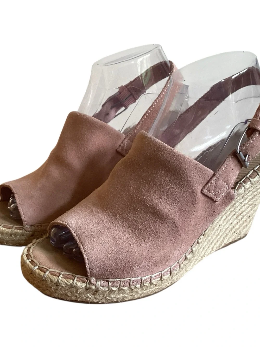 Toms Pink Suede Monica Espadrille Wedge Sandals size 7.5